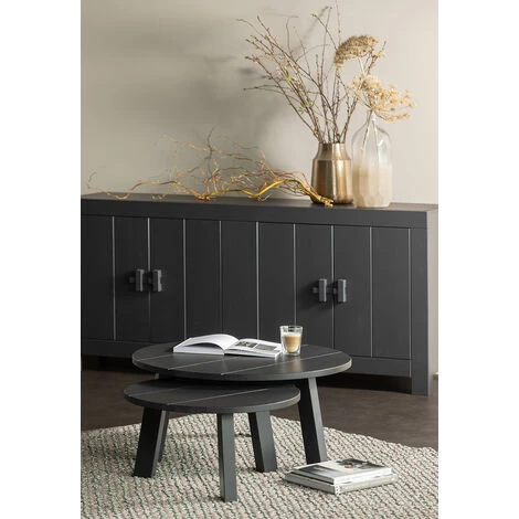 Buffet De 4 Portes En Pin Massif Coloris Noir Mat - Hauteur 85 X Longueur 177 Cm X Profondeur 46 Cm -PEGANE- 5 Buffet De 4 Portes En Pin Massif Coloris Noir Mat - Hauteur 85 X Longueur 177 Cm X Profondeur 46 Cm -PEGANE- – Image 5