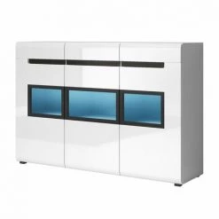 PRICE FACTORY Buffet Design Avec éclairage LED 135x92. Collection LUCIA. Coloris Blanc Brillant - Blanc