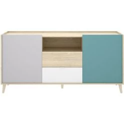 CAESAROO Buffet 155x43 Cm Penny Avec Deux Portes Et Deux Tiroirs Multicouleurs | Multicolor -Buffet et enfilade Soldes 54834067 3