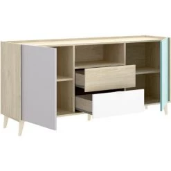 CAESAROO Buffet 155x43 Cm Penny Avec Deux Portes Et Deux Tiroirs Multicouleurs | Multicolor -Buffet et enfilade Soldes 54834067 4