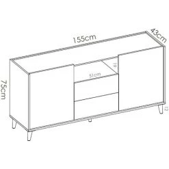 CAESAROO Buffet 155x43 Cm Penny Avec Deux Portes Et Deux Tiroirs Multicouleurs | Multicolor -Buffet et enfilade Soldes 54834067 5