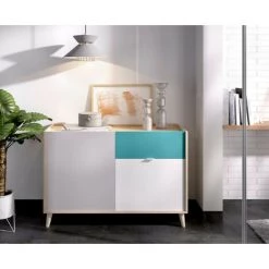 CAESAROO Buffet 105x43 Cm Penny Avec Deux Portes Et Un Tiroir Multicouleurs | Multicolor
