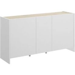 CAESAROO Buffet De Salon 138 Cm Britney Blanc Mat Et Naturel Avec Trois Portes | Blanc Et Naturel -Buffet et enfilade Soldes 54911528 3