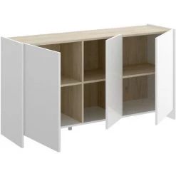 CAESAROO Buffet De Salon 138 Cm Britney Blanc Mat Et Naturel Avec Trois Portes | Blanc Et Naturel -Buffet et enfilade Soldes 54911528 4
