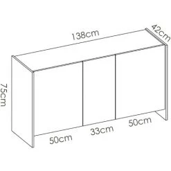 CAESAROO Buffet De Salon 138 Cm Britney Blanc Mat Et Naturel Avec Trois Portes | Blanc Et Naturel -Buffet et enfilade Soldes 54911528 5