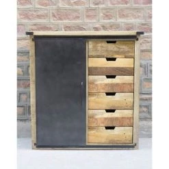 MEUBLE HOUSE Buffet Métal Et Bois 6 Tiroirs 3 Casiers "Caractère" - Marron