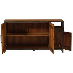 MEUBLE HOUSE Buffet Bas En Teck Recyclé Et Fer Vieilli 3 Portes 1 Niche "Athéna" - Marron -Buffet et enfilade Soldes 54941391 2