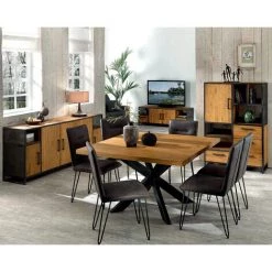 MEUBLE HOUSE Buffet Bas En Teck Recyclé Et Fer Vieilli 3 Portes 1 Niche "Athéna" - Marron -Buffet et enfilade Soldes 54941391 3