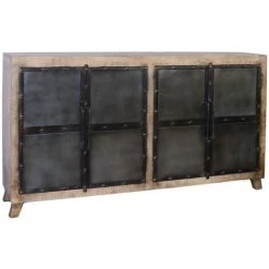 MEUBLE HOUSE Bahut 4 Portes Métal Et Bois Naturel "Malmö" - Marron -Buffet et enfilade Soldes 54941412 3