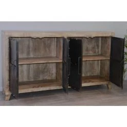 MEUBLE HOUSE Bahut 4 Portes Métal Et Bois Naturel "Malmö" - Marron -Buffet et enfilade Soldes 54941412 5