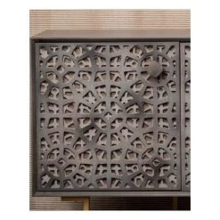 MEUBLE HOUSE Enfilade Bois Gris Pieds Dorés 3 Portes Ethniques "Pop Vintage" - Gris -Buffet et enfilade Soldes 54941442 3