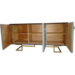 MEUBLE HOUSE Enfilade Bois Gris Pieds Dorés 3 Portes Ethniques "Pop Vintage" - Gris -Buffet et enfilade Soldes 54941442 4