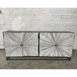 MEUBLE HOUSE Buffet 4 Portes Contemporain Métal Noir Et Bois Blanchi "Bristlecone" - Noir