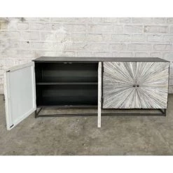 MEUBLE HOUSE Buffet 4 Portes Contemporain Métal Noir Et Bois Blanchi "Bristlecone" - Noir -Buffet et enfilade Soldes 54941465 3