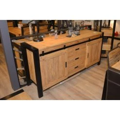 MEUBLE HOUSE Enfilade Industrielle Portes Coulissantes "Lugano" - Marron -Buffet et enfilade Soldes 54941493 3