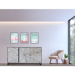 MEUBLE HOUSE Buffet 3 Portes Métal Noir Et Bois Blanchi Design "Bristlecone" - Blanc