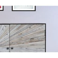 MEUBLE HOUSE Buffet 3 Portes Métal Noir Et Bois Blanchi Design "Bristlecone" - Blanc -Buffet et enfilade Soldes 54941514 3