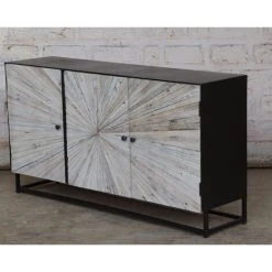 MEUBLE HOUSE Buffet 3 Portes Métal Noir Et Bois Blanchi Design "Bristlecone" - Blanc -Buffet et enfilade Soldes 54941514 5