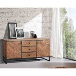 MEUBLE HOUSE Bahut Massif Métal Et Bois 175 Cm "Bronx" - Marron