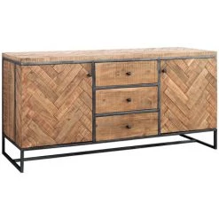 MEUBLE HOUSE Bahut Massif Métal Et Bois 175 Cm "Bronx" - Marron -Buffet et enfilade Soldes 54941567 3