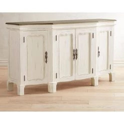 MEUBLE HOUSE Buffet 4 Portes Blanc Cassé Vieilli Plateau Bois "Héritage" - Blanc -Buffet et enfilade Soldes 54941568 3