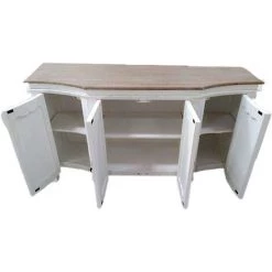 MEUBLE HOUSE Buffet 4 Portes Blanc Cassé Vieilli Plateau Bois "Héritage" - Blanc -Buffet et enfilade Soldes 54941568 5