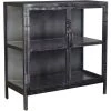 MEUBLE HOUSE Buffet 2 Portes Vitrées Style Industriel En Métal "Black Cook" - Noir