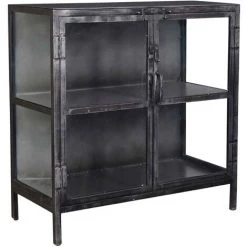 MEUBLE HOUSE Buffet 2 Portes Vitrées Style Industriel En Métal "Black Cook" - Noir