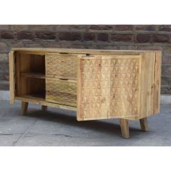MEUBLE HOUSE Buffet Bas En Bois Exotique Esprit Vintage 165 Cm "Zill" - Marron -Buffet et enfilade Soldes 54941651 3