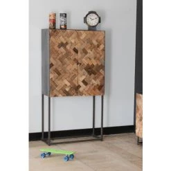 MEUBLE HOUSE Buffet Haut Manguier Naturel Et Métal Gris Industriel "Kaloupilé" - Marron