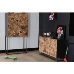 MEUBLE HOUSE Buffet Haut Manguier Naturel Et Métal Gris Industriel "Kaloupilé" - Marron -Buffet et enfilade Soldes 54959525 5