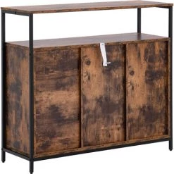 Fortuna Lai Meuble De Rangement, Buffet, Meuble De Cuisine, Avec Placard Et étagères, Portes à Persiennes, Pour Salle à Manger, Salon, Couloir, Chambre, Style Industriel,Brun Rustique -Buffet et enfilade Soldes 54994259 2