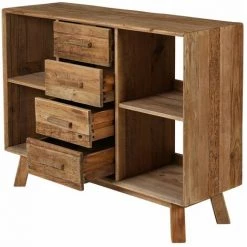 CDA Buffet En Pin Recyclé 4 Tiroirs Et 4 Niches - Naturel Foncé -Buffet et enfilade Soldes 55070733 5