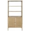 ALTOBUY MAYA - Buffet 2 Portes Effet Bois Et Façades Rotin - Marron Clair