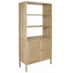 ALTOBUY MAYA - Buffet 2 Portes Effet Bois Et Façades Rotin - Marron Clair -Buffet et enfilade Soldes 55075137 5
