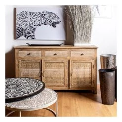 M-S Buffet 3 Portes 3 Tiroirs 135x40x85 Cm En Manguier Naturel - KEVAN