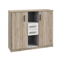 M-S Commode 2 Portes 2 Tiroirs 122x40x105 Cm Chêne Et Blanc - FALBA