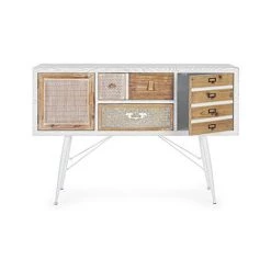 M&S Buffet 2 Portes 2 Tiroirs 120x35x80 Cm Blanc Et Naturel - MILEY