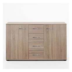 M-S Commode 2 Portes 4 Tiroirs 130x41x83 Cm Chêne Clair - KARIN