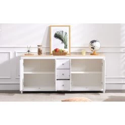 Fortuna Lai Buffet, Meuble De Cuisine, Meuble De Rangement, Cave à Vin, 4 Portes 3 Tiroirs, Grand Espace De Rangement, Convient Pour Salon, Salle à Manger, Blanc, Grain De Bois 7 Fortuna Lai Buffet, Meuble De Cuisine, Meuble De Rangement, Cave à Vin, 4 Portes 3 Tiroirs, Grand Espace De Rangement, Convient Pour Salon, Salle à Manger, Blanc, Grain De Bois -Buffet et enfilade Soldes 55314535 3
