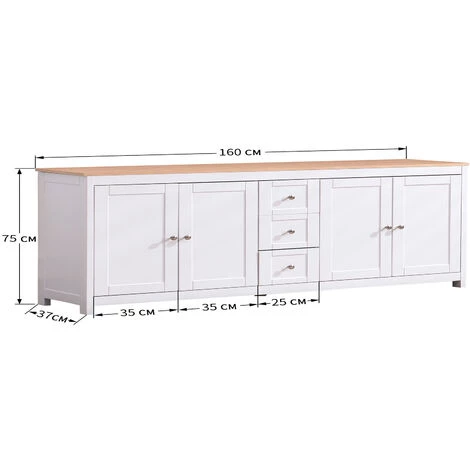 Fortuna Lai Buffet, Meuble De Cuisine, Meuble De Rangement, Cave à Vin, 4 Portes 3 Tiroirs, Grand Espace De Rangement, Convient Pour Salon, Salle à Manger, Blanc, Grain De Bois 4 Fortuna Lai Buffet, Meuble De Cuisine, Meuble De Rangement, Cave à Vin, 4 Portes 3 Tiroirs, Grand Espace De Rangement, Convient Pour Salon, Salle à Manger, Blanc, Grain De Bois – Image 4