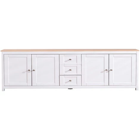 Fortuna Lai Buffet, Meuble De Cuisine, Meuble De Rangement, Cave à Vin, 4 Portes 3 Tiroirs, Grand Espace De Rangement, Convient Pour Salon, Salle à Manger, Blanc, Grain De Bois 5 Fortuna Lai Buffet, Meuble De Cuisine, Meuble De Rangement, Cave à Vin, 4 Portes 3 Tiroirs, Grand Espace De Rangement, Convient Pour Salon, Salle à Manger, Blanc, Grain De Bois – Image 5