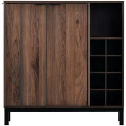 Fortuna Lai Buffet, Meuble De Cuisine, Meuble De Rangement, Cave à Vin, 2 Portes, Adapté Au Salon, Cuisine, Salle à Manger, 86*36*90cm, Style Industriel, Bois?Noyer Foncé -Buffet et enfilade Soldes 55314536 2