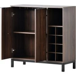 Fortuna Lai Buffet, Meuble De Cuisine, Meuble De Rangement, Cave à Vin, 2 Portes, Adapté Au Salon, Cuisine, Salle à Manger, 86*36*90cm, Style Industriel, Bois?Noyer Foncé -Buffet et enfilade Soldes 55314536 3