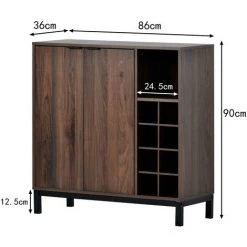 Fortuna Lai Buffet, Meuble De Cuisine, Meuble De Rangement, Cave à Vin, 2 Portes, Adapté Au Salon, Cuisine, Salle à Manger, 86*36*90cm, Style Industriel, Bois?Noyer Foncé -Buffet et enfilade Soldes 55314536 5