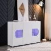 Fortuna Lai Buffe Avec LED, Meuble De Cuisine? 3 Portes, Couleurs Changeantes, Grand Espace De Rangement, Salon, Salle à Manger, Couloir, Design Contemporain, Blanc