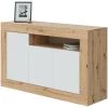 CAESAROO Buffet Salon 144 Cm Chêne Nordique Et Blanc Mat Avec 3 Portes | Chêne Et Blanc