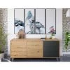 CAESAROO Buffet Salon 154 Cm Chêne Nordique Et Gris Anthracite Avec 2 Portes Et 3 Tiroirs | Chêne Et Gris