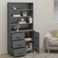 VidaXL Buffet Bois Massif De Pin Gris Foncé - Gris -Buffet et enfilade Soldes 55409348 3