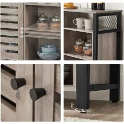 VASAGLE Meuble De Rangement, Buffet, Avec Placard 2 Portes, étagères Réglables, Pour Salle à Manger, Salon, Cuisine, 110 X 33 X 75 Cm, Style Industriel, Grège Et Noir Par SONGMICS LSC083B02 - Grège Et Noir -Buffet et enfilade Soldes 55481983 4